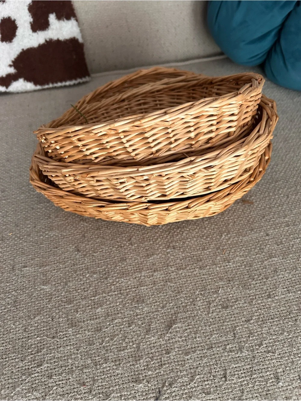 Natural Woven Heart Nesting Basket Trio - Light Brown Boho Home Decor